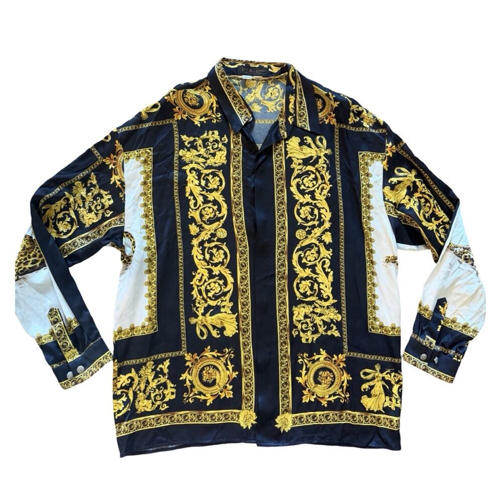 BAROQUE ITALIAN STYLE MENS 100% SILK SHIRT SIZE LARGE LEOPARD